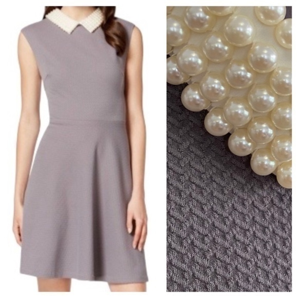 Betsey Johnson Gray Pearl Collar Textured Twee Dress 2